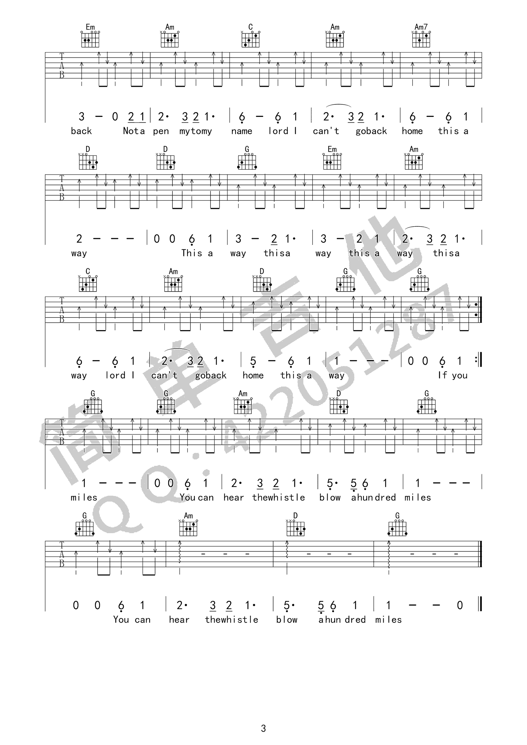 500 miles吉他谱,经典英文歌曲《500 miles》六线谱,离家五百里吉他