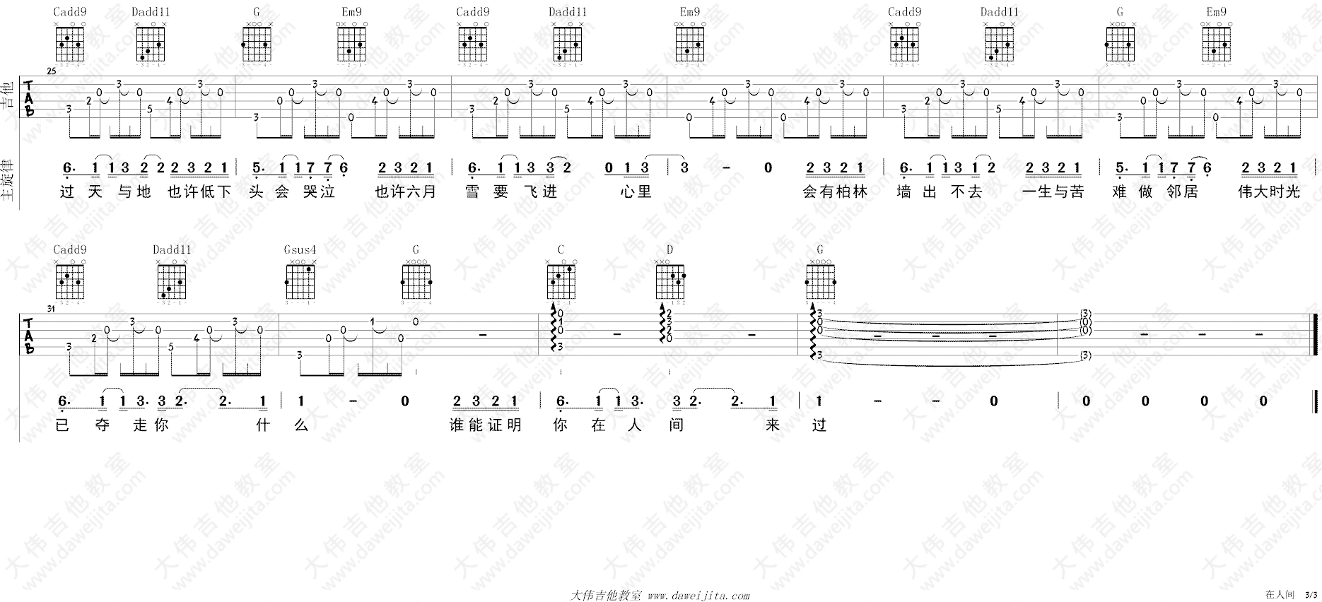 王建房在人间吉他谱whatarewords中文版吉他弹唱教学