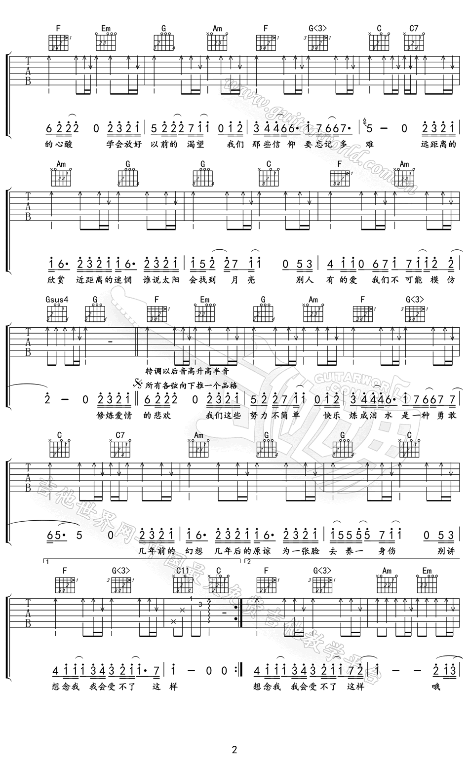 林俊杰(徐佳莹)修炼爱情吉他谱-弹唱谱