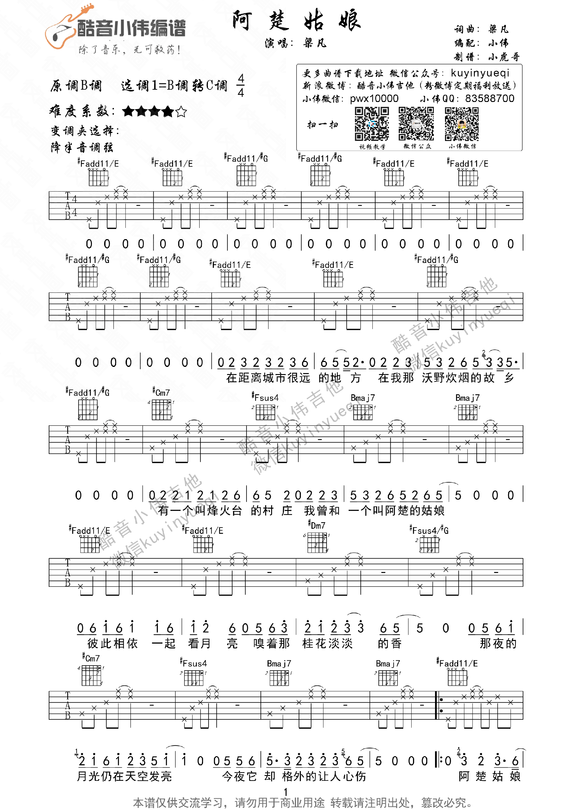 阿楚姑娘吉他谱-袁娅维,梁凡-完美弹唱版