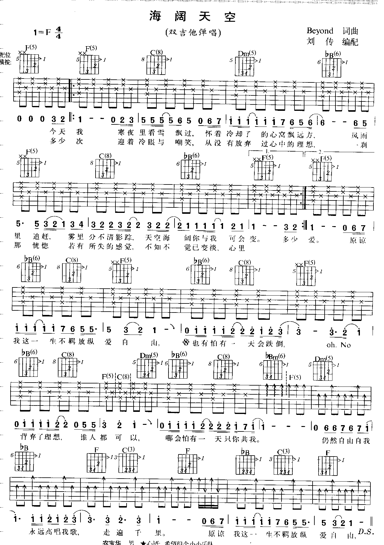 海阔天空吉他谱beyond高清六线谱图片谱