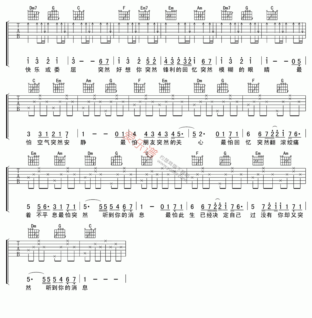 突然好想你吉他谱五月天高清六线谱图片谱