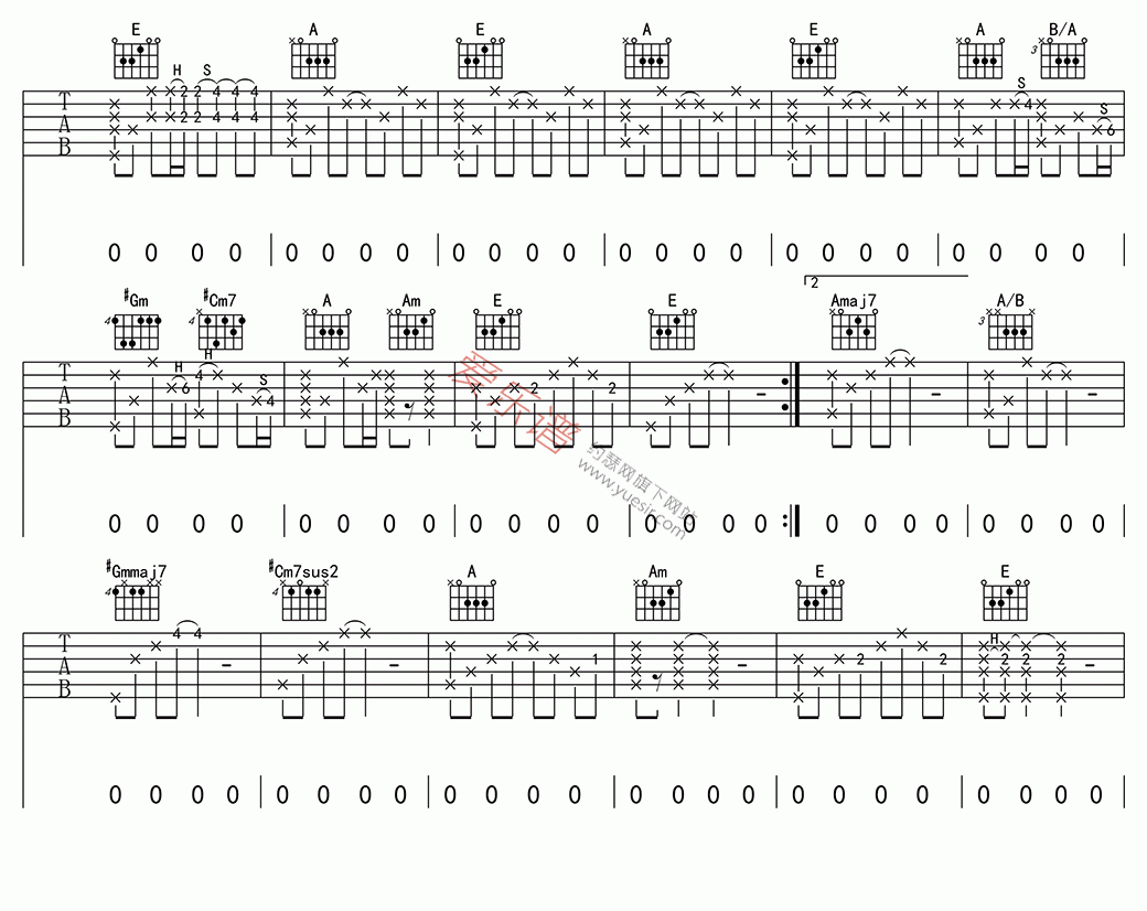 鸽子吉他谱-宋冬野-高清六线谱图片谱