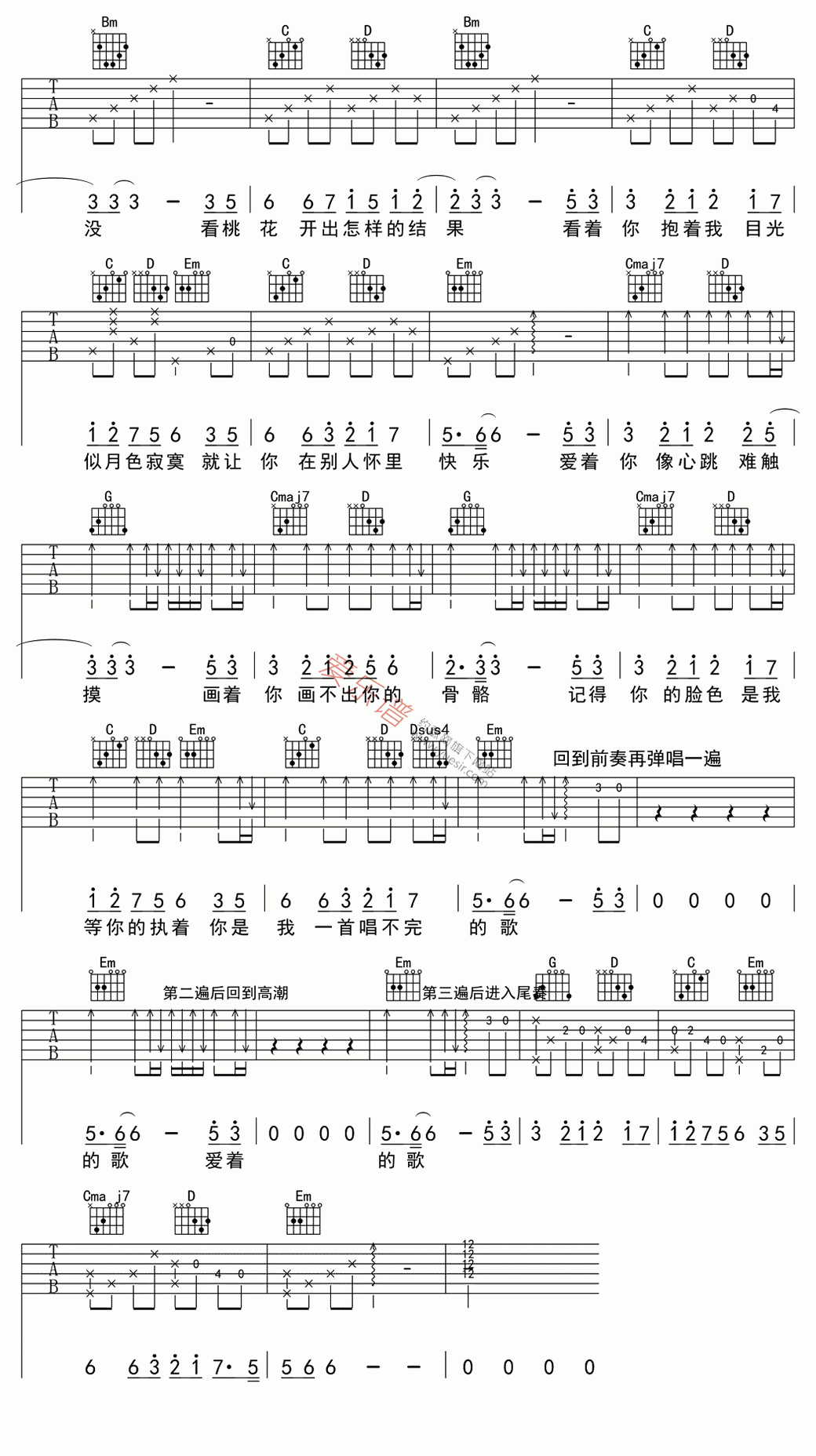 画心吉他谱-张靓颖-高清六线谱图片谱