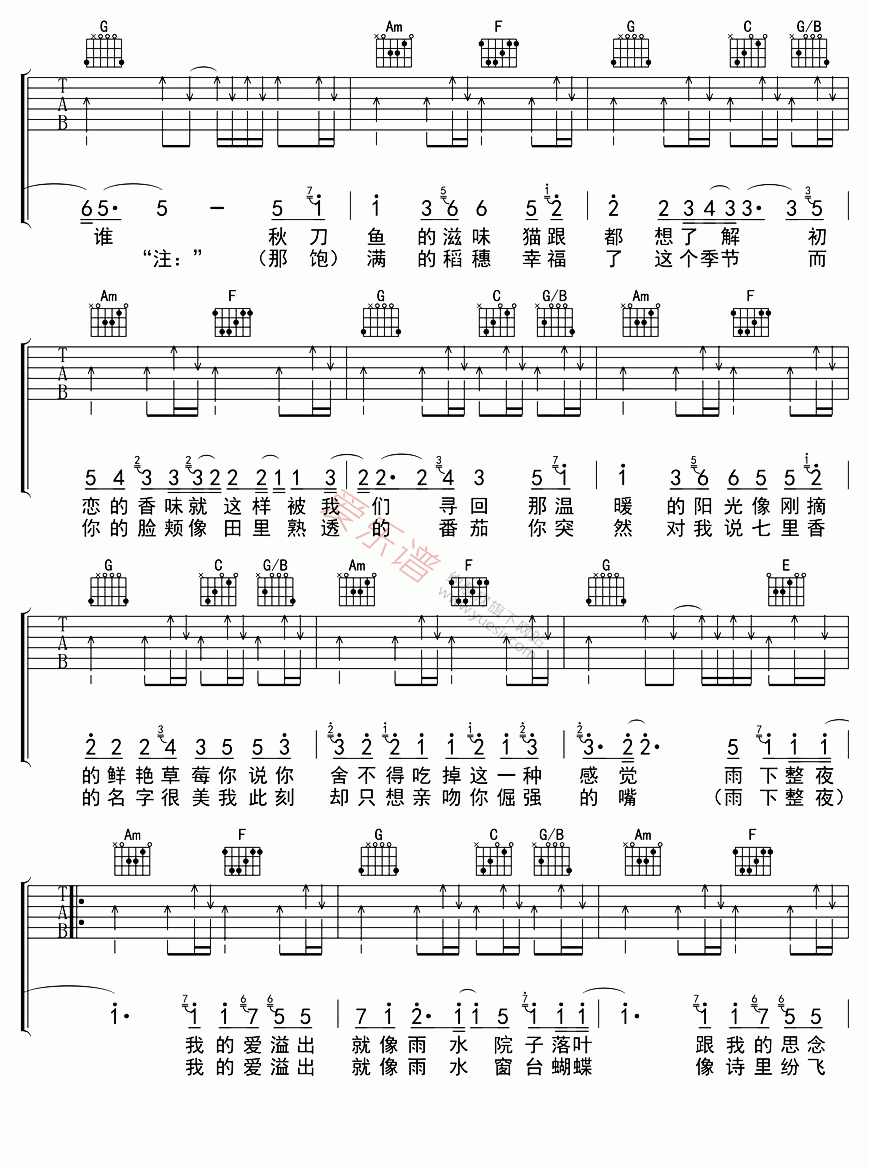 七里香吉他谱-周杰伦-高清六线谱图片谱