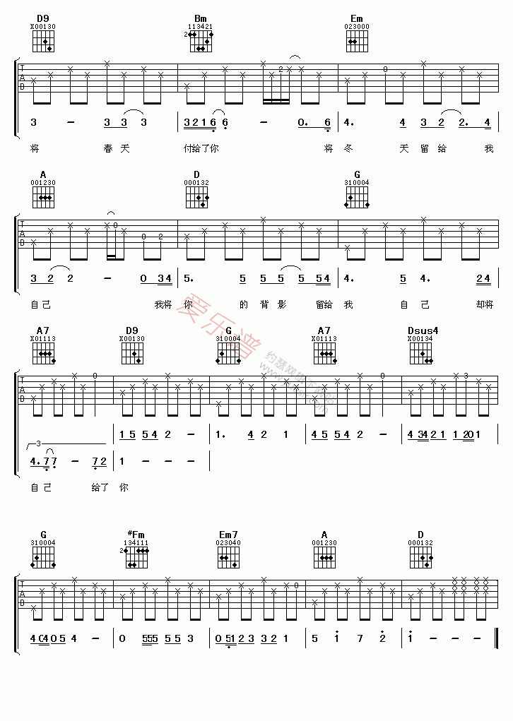 爱的箴言吉他谱罗大佑高清六线谱图片谱