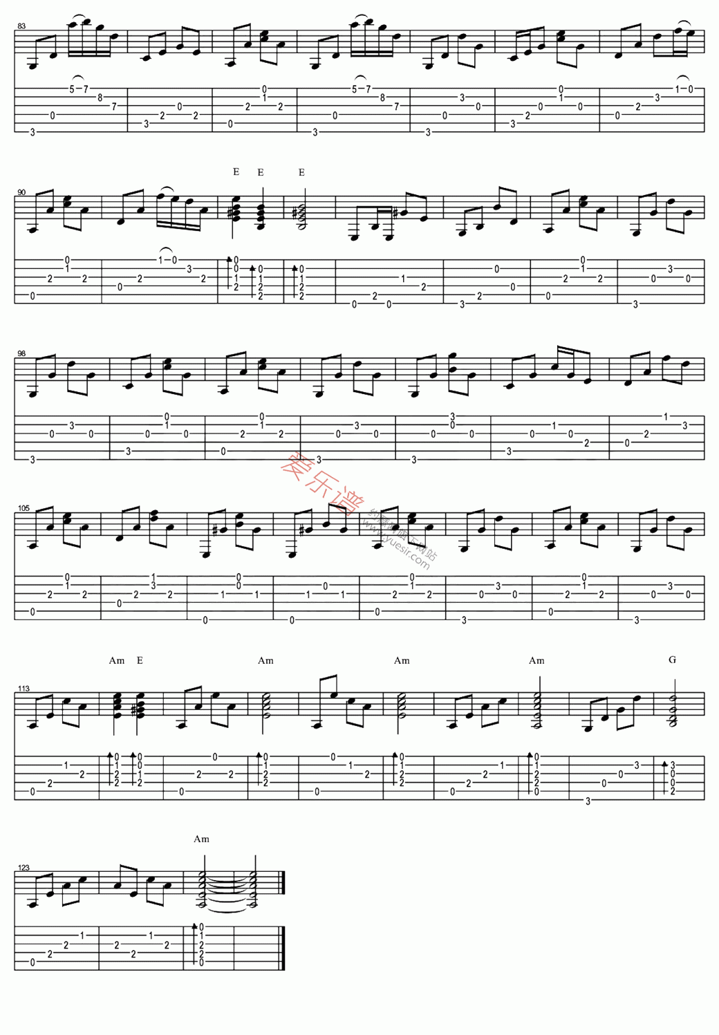 离别吉他谱阿杜指弹版高清六线谱图片谱