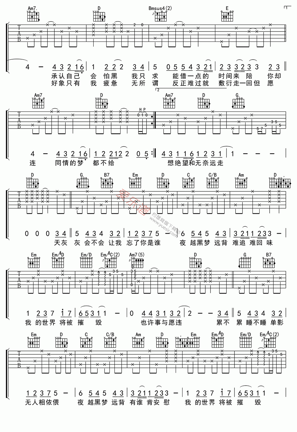 世界末日吉他谱-周杰伦-高清六线谱图片谱
