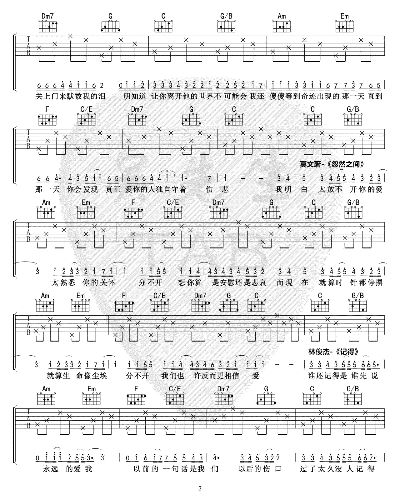 卡农走向歌曲串烧吉他谱15634145和弦进行弹唱谱