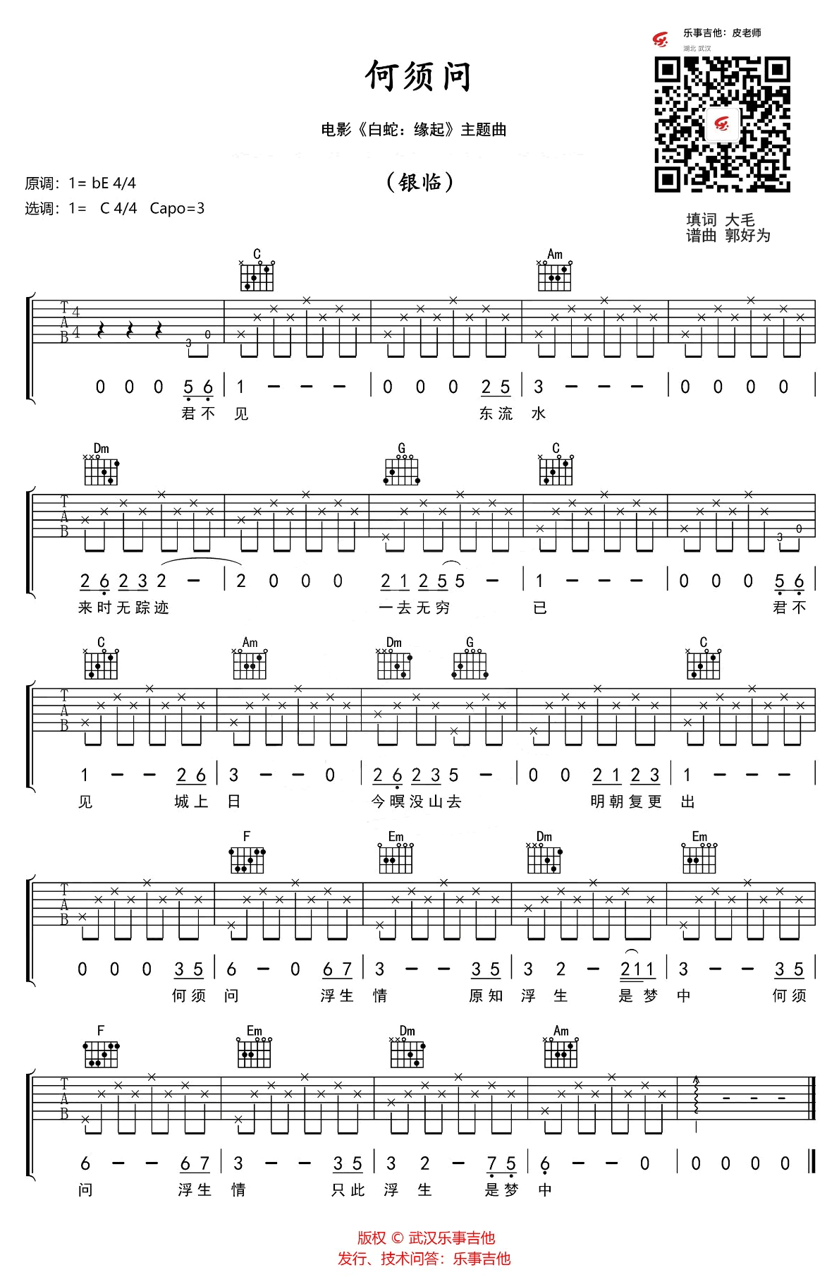 何须问吉他谱 银临