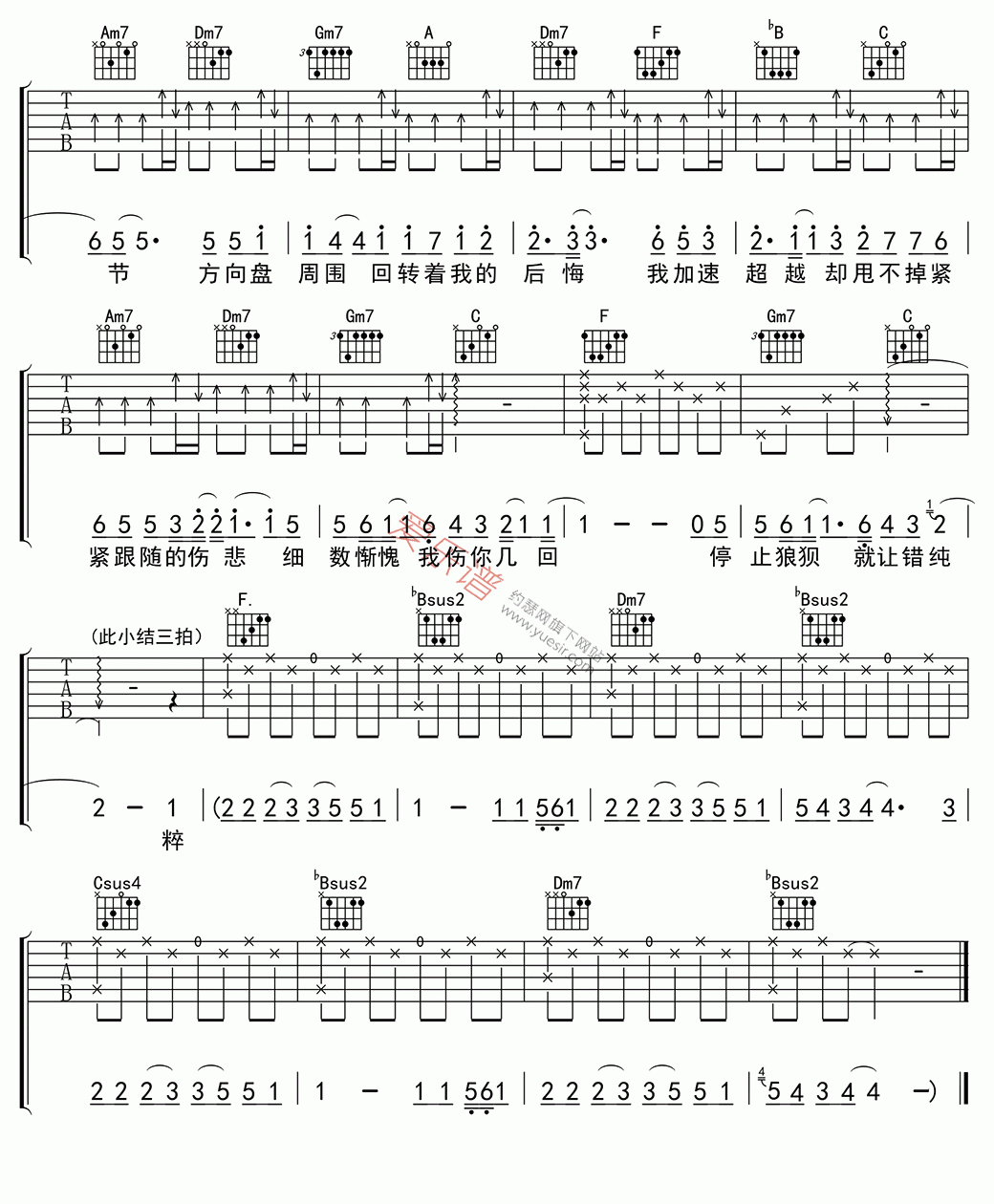 一路向北吉他譜周杰倫高清六線譜圖片譜