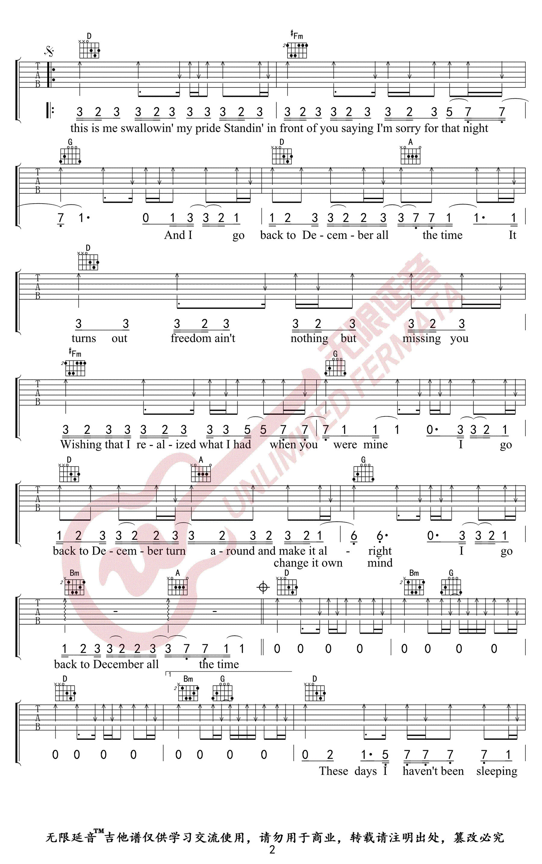 Back To December吉他谱 Taylor Swift-2