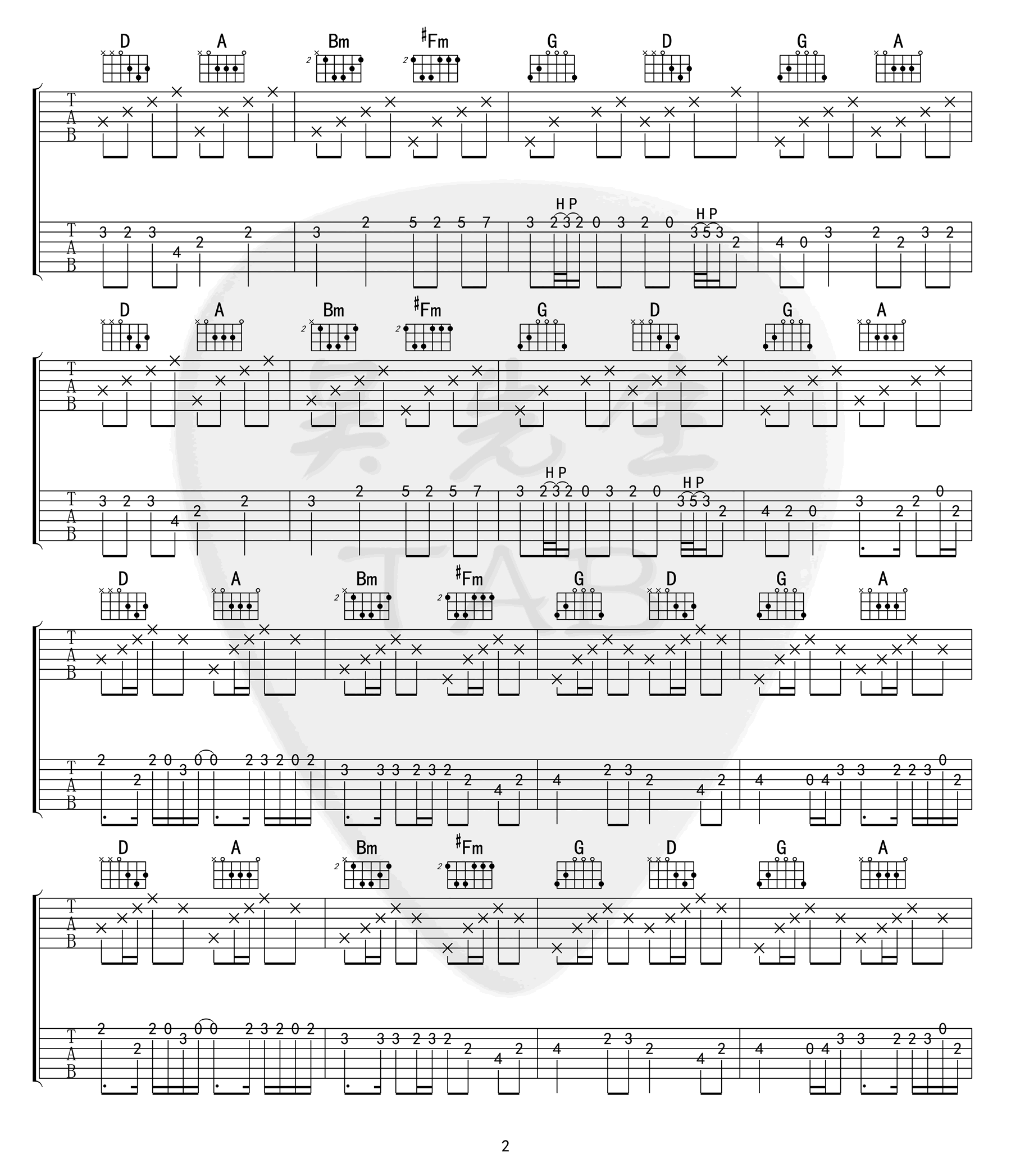 D大调卡农吉他谱 双吉他版本-2