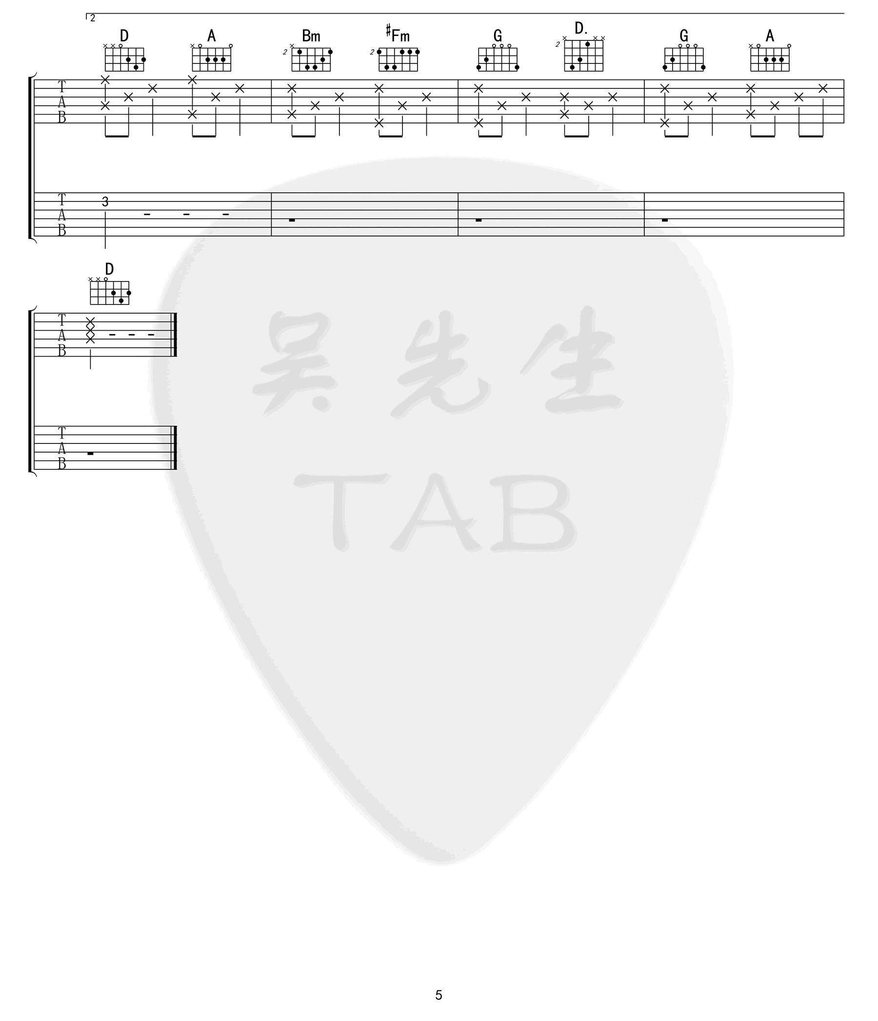 D大调卡农吉他谱 双吉他版本-5