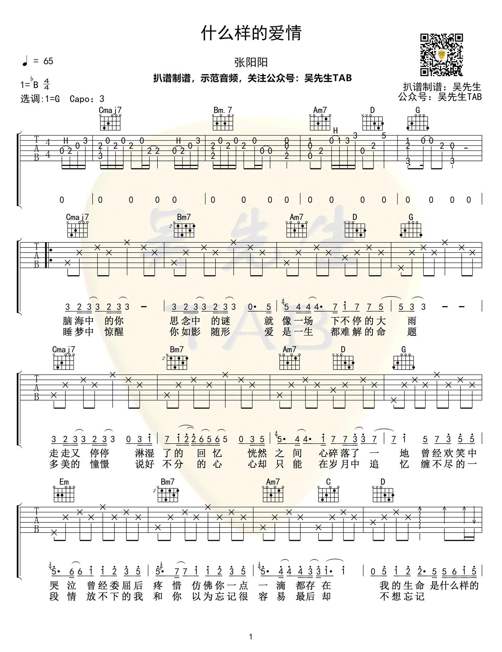 张阳阳《什么样的爱情》吉他谱-1